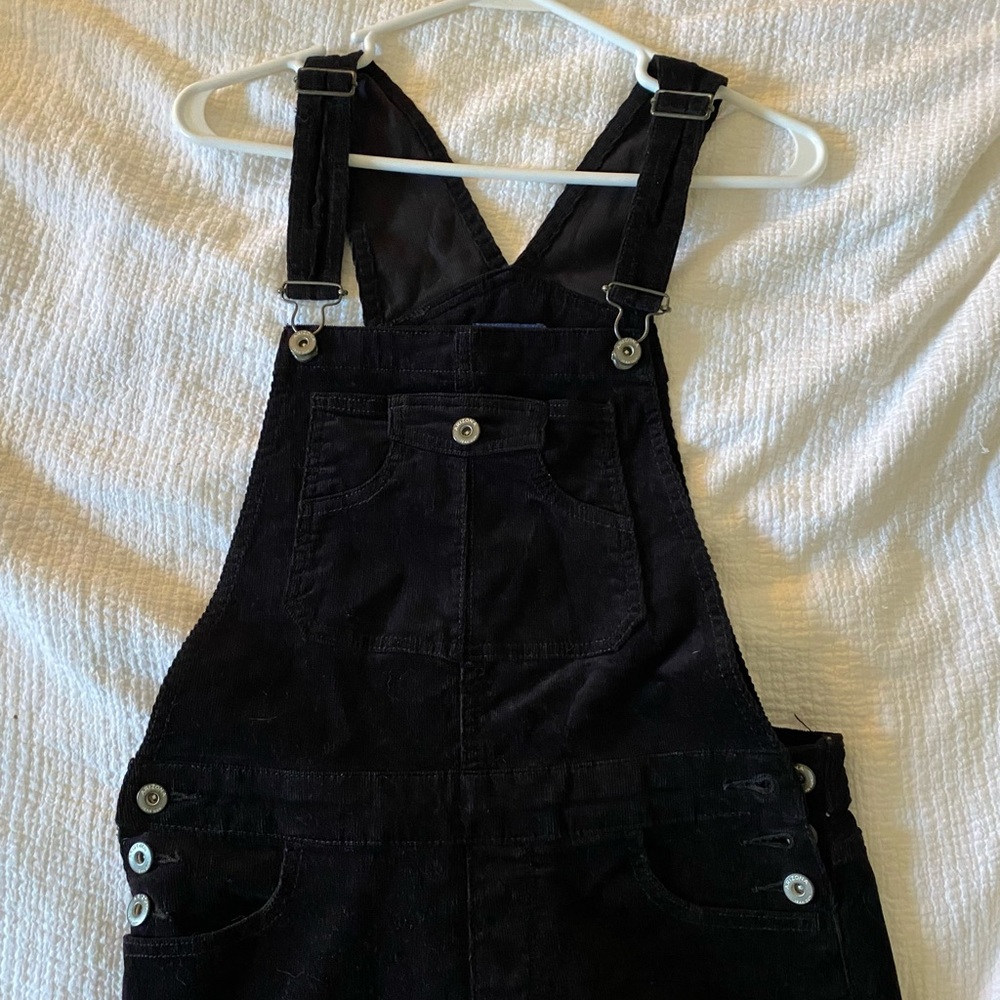 Black corduroy overalls